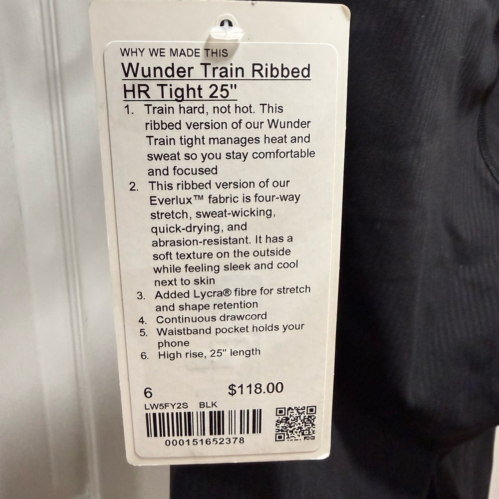 lululemon athletica Black Wunder Train Ribbed HR Tight 25"